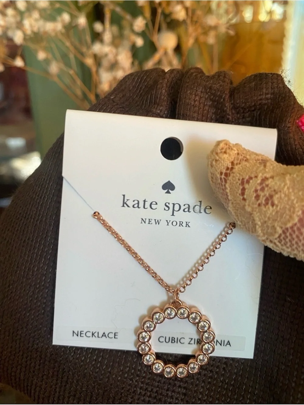 Kate Spade Full Circle Mini CZ Pendant Necklace Rose Gold NWT